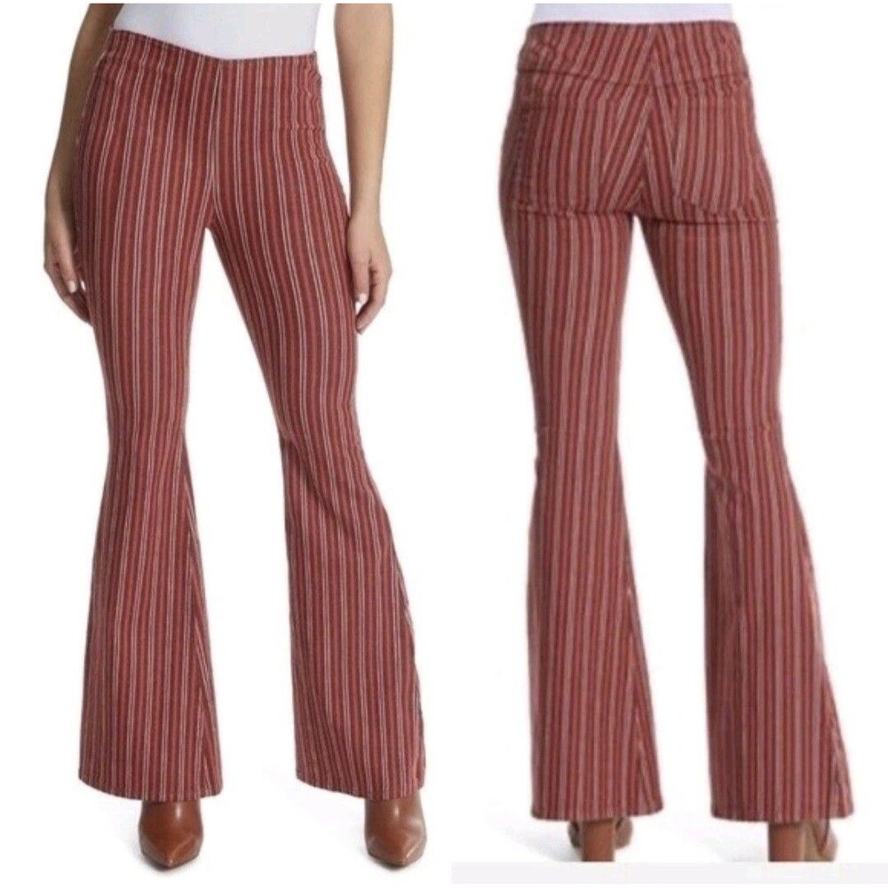 Ella Moss Flare Leg Pull-On Stretch Pants In Red Desert Stripe Size 32 NWT
